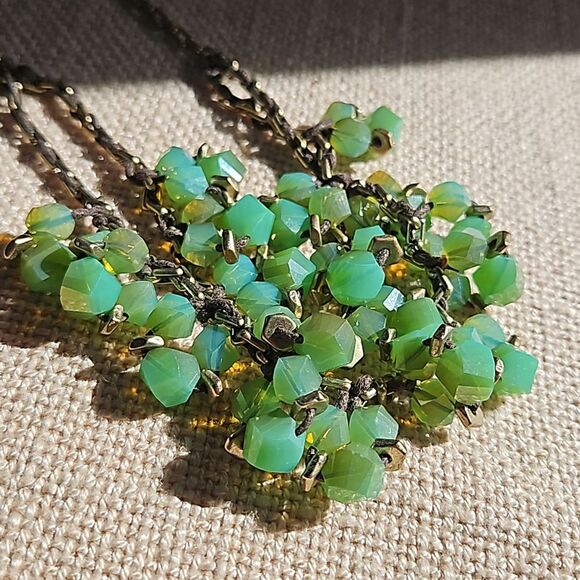 Kenneth Cole Double Strand Green Cut Glass Cluster Bead Necklace - Gold - Picture 9 of 10
